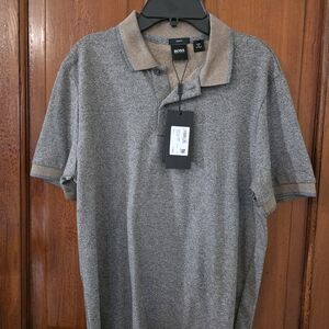 BOSS Heather Gray Polo with Tan Trim